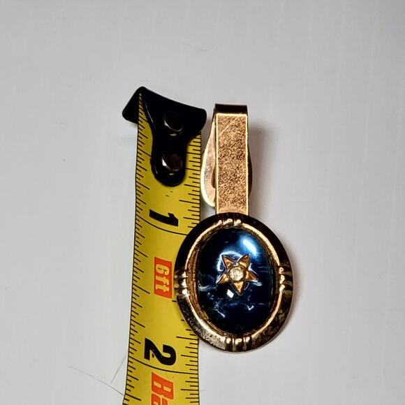 Blue Tie Clip Silver Tone Star 1.5" Vintage Unsigned Clear Rhinestone - Picture 4 of 4